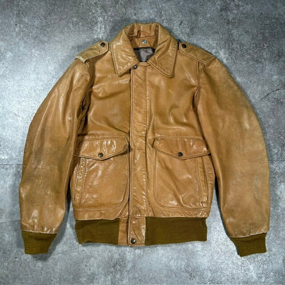 Schott 80s/90s A-2 Type Leather Flight Jacket Camel Size 34