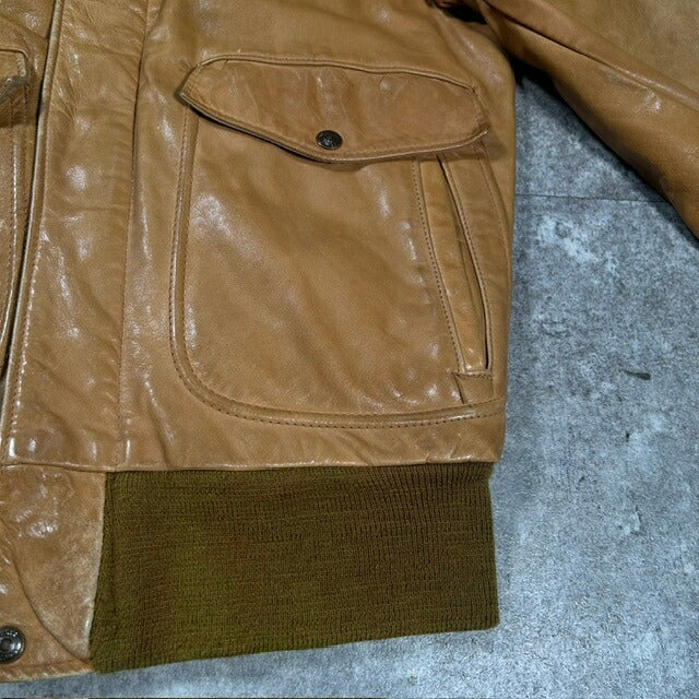 Schott 80s/90s A-2 Type Leather Flight Jacket Camel Size 34