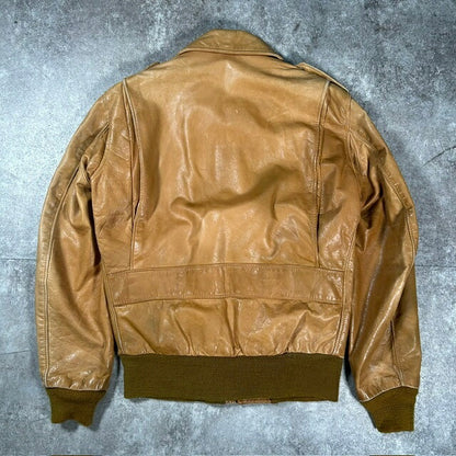 Schott 80s/90s A-2 Type Leather Flight Jacket Camel Size 34