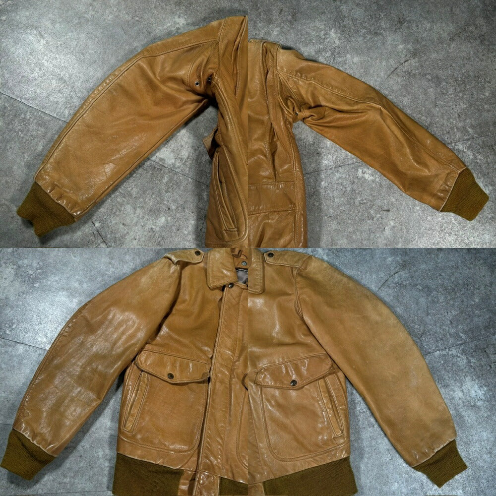 Schott 80s/90s A-2 Type Leather Flight Jacket Camel Size 34