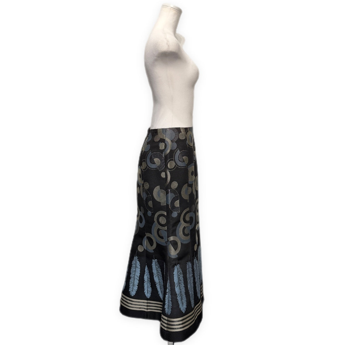 KEITA MARUYAMA Feather Embroidered Midi Skirt Black Size 1
