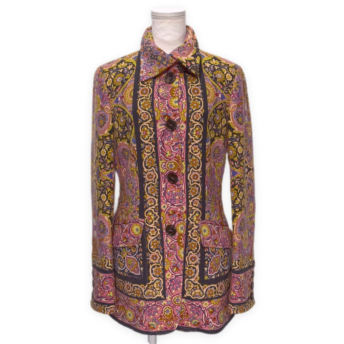 ETRO All-Over Floral Wool Nylon Jacket Pink Size 42