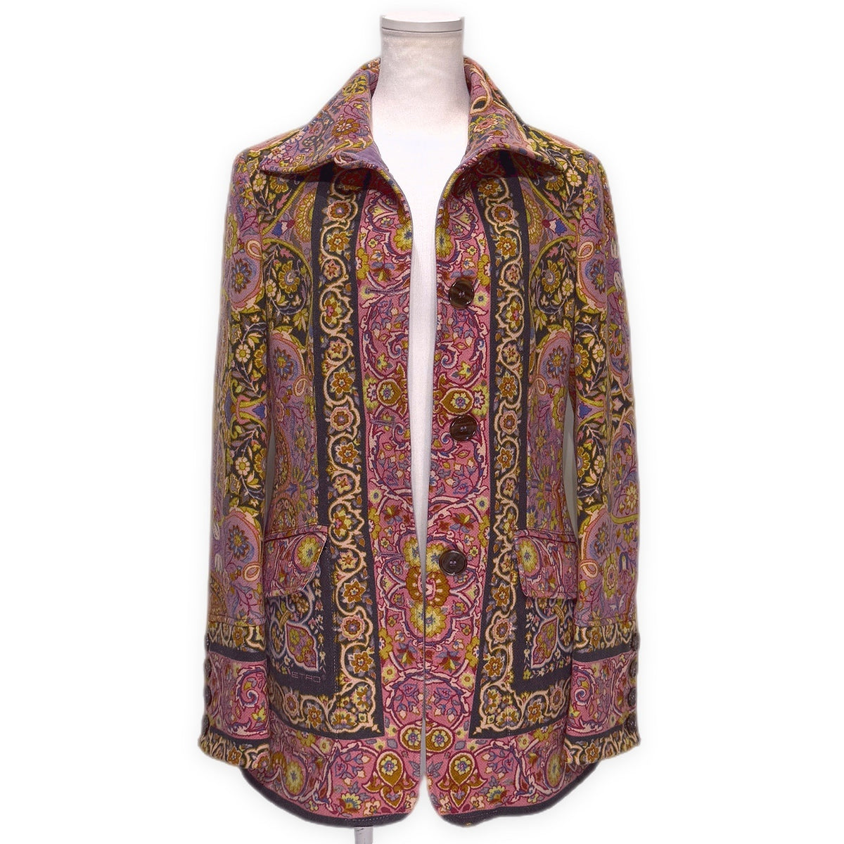 ETRO All-Over Floral Wool Nylon Jacket Pink Size 42