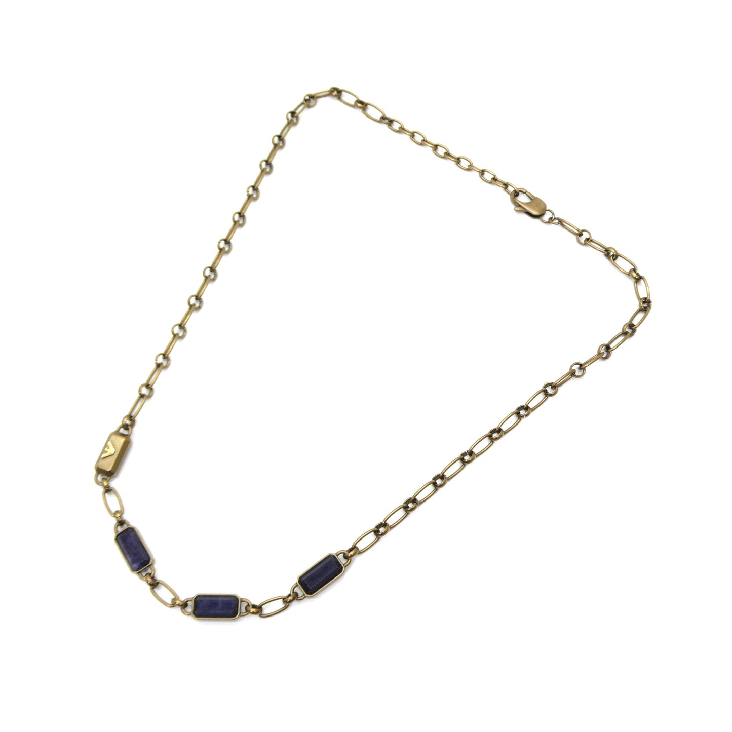 EMPORIO ARMANI Blue Stone Gold Chain Necklace Size ONE SIZE