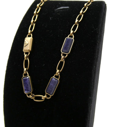 EMPORIO ARMANI Blue Stone Gold Chain Necklace Size ONE SIZE