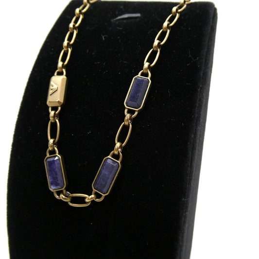 EMPORIO ARMANI Blue Stone Gold Chain Necklace Size ONE SIZE