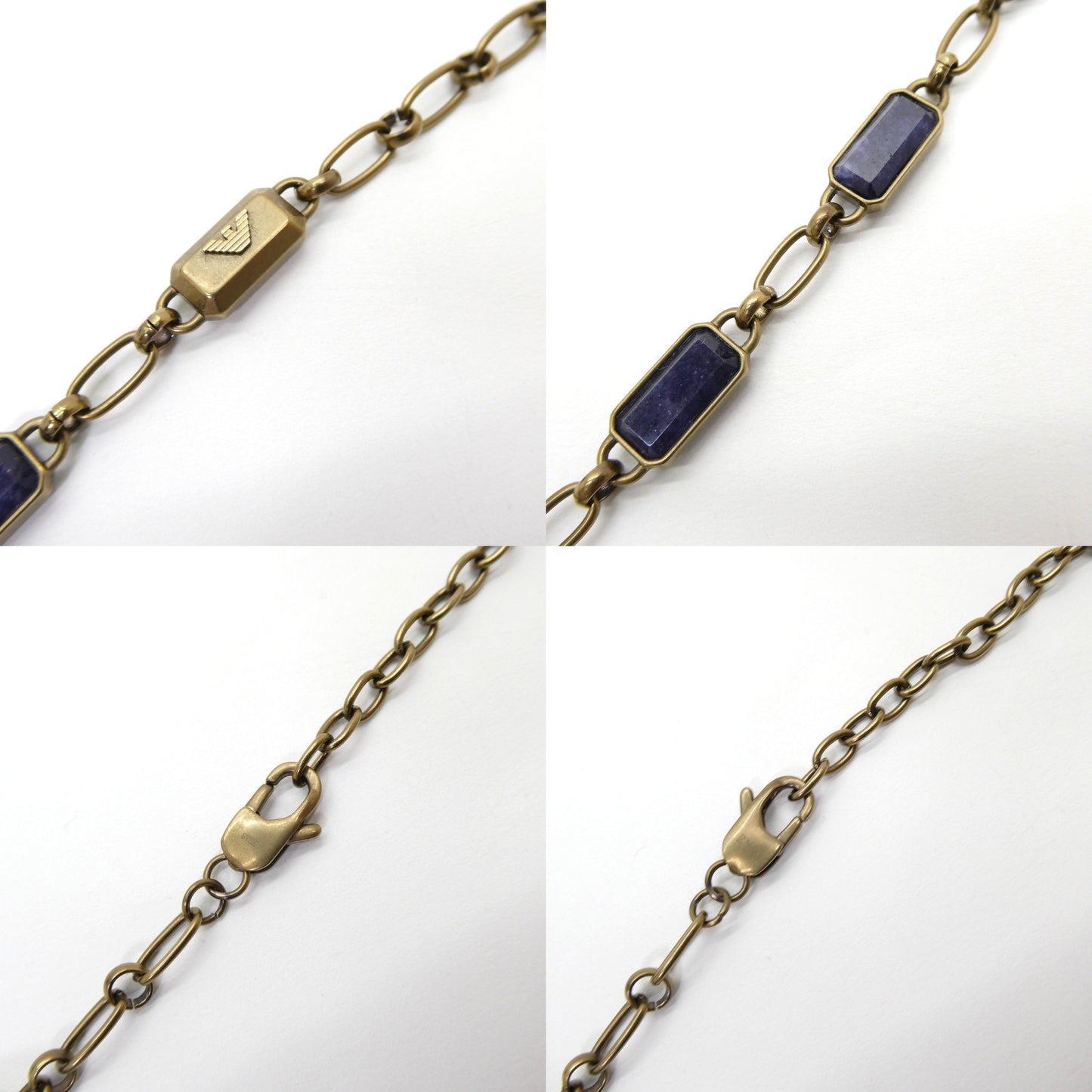 EMPORIO ARMANI Blue Stone Gold Chain Necklace Size ONE SIZE