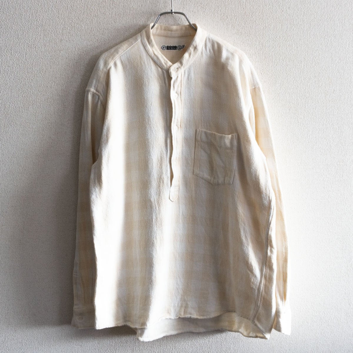GOODENOUGH 90S Plaid band-collar flannel Shirt Size L