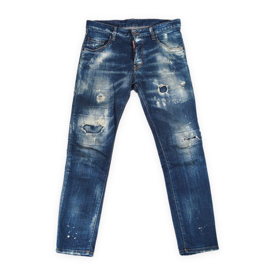 DSQUARED2 Skater Distressed Slim Jeans Blue Size 44