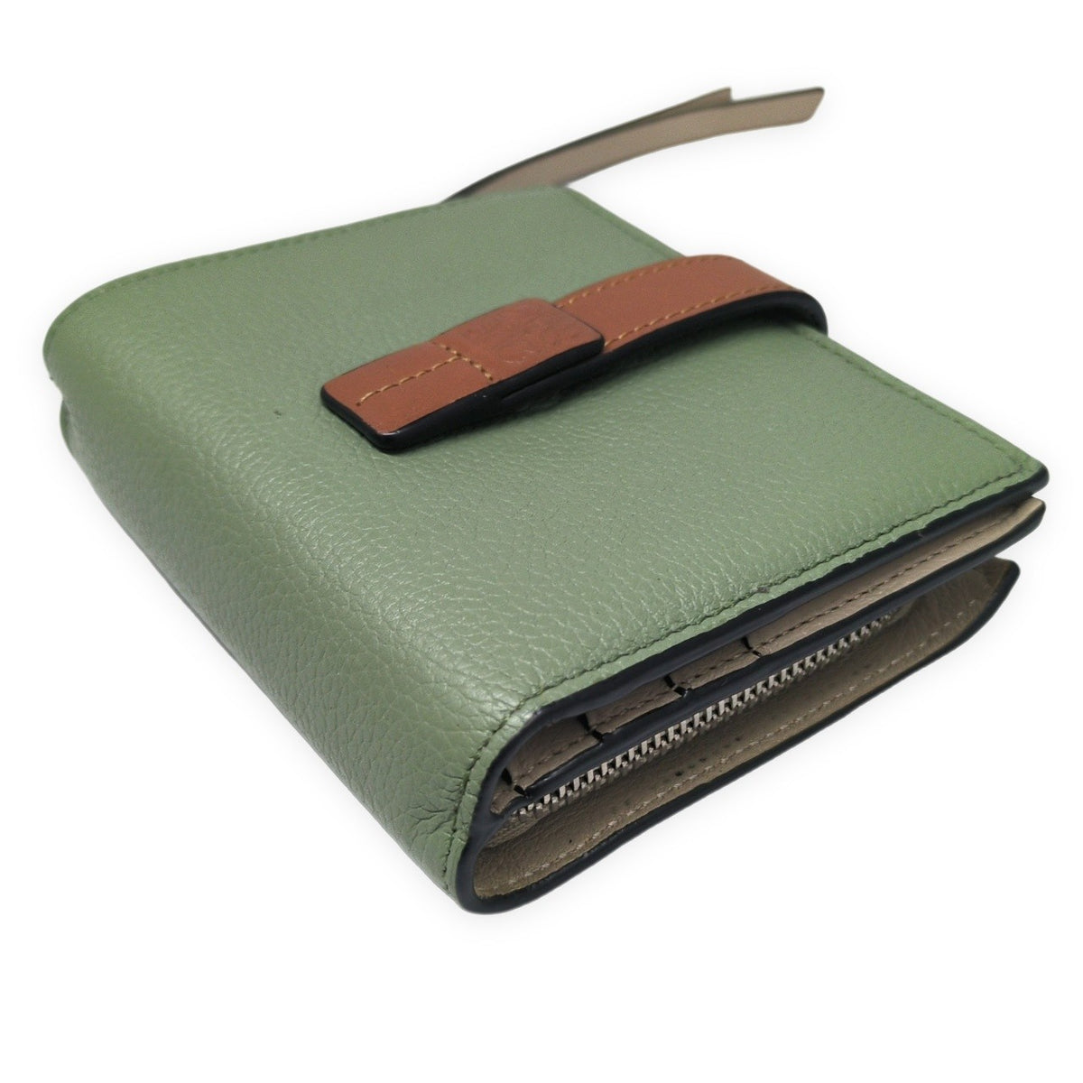 LOEWE Compact Green Bi-Fold Zip Wallet