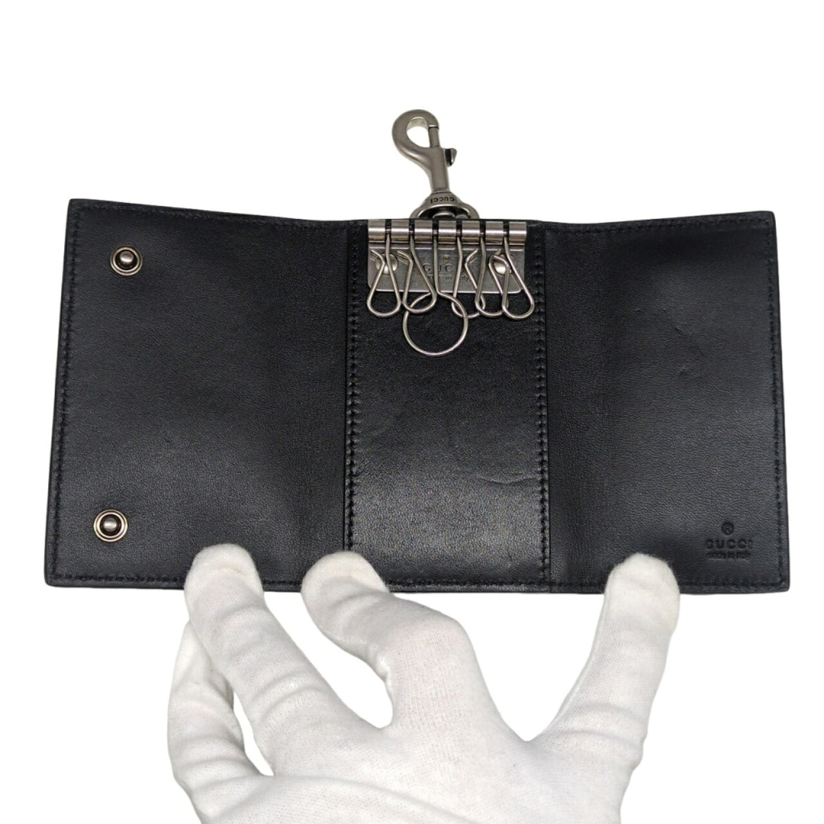 GUCCI GG Emblem 6-Ring Key Case Black Bag