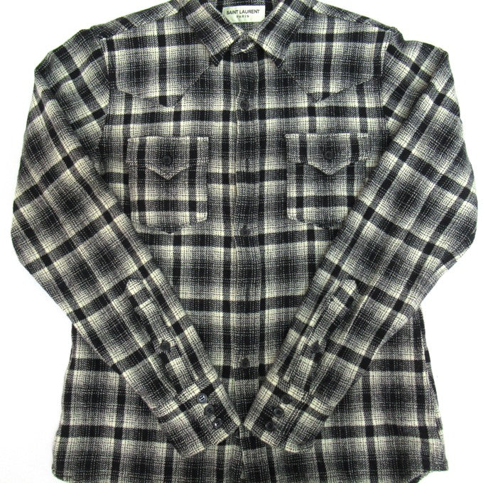 SAINT LAURENT Block Check Long Sleeve Shirt Size XS