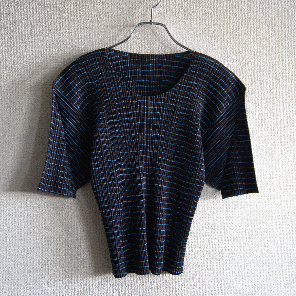 PLEATS PLEASE Pleated Border Pattern Cut & Sew Top Size XL