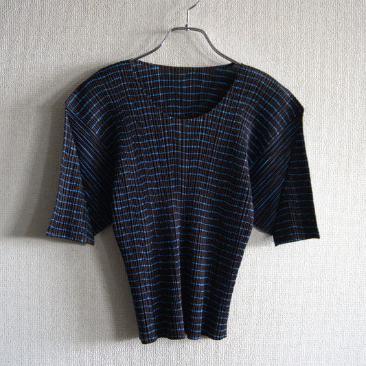 PLEATS PLEASE Pleated Border Pattern Cut & Sew Top Size XL