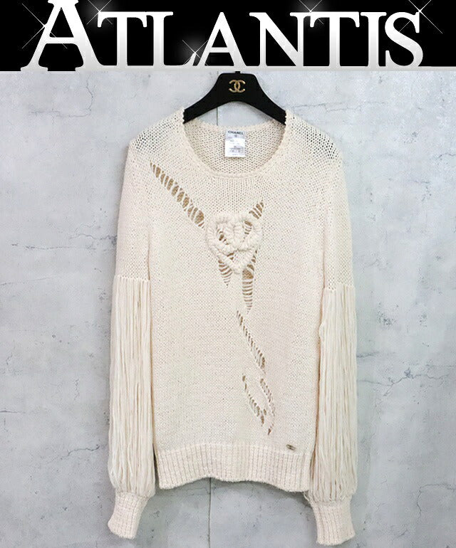 CHANEL White Silk Knit Sweater Size 38