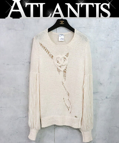 CHANEL White Silk Knit Sweater Size 38