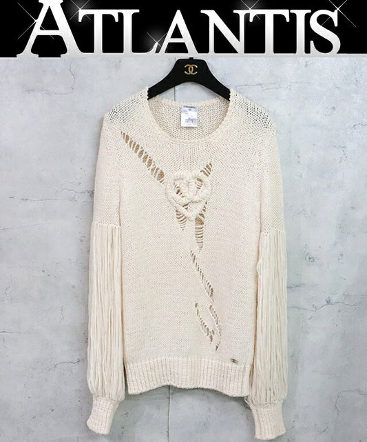 CHANEL White Silk Knit Sweater Size 38