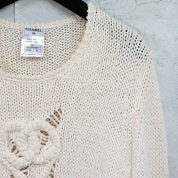 CHANEL White Silk Knit Sweater Size 38