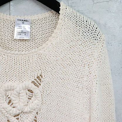 CHANEL White Silk Knit Sweater Size 38