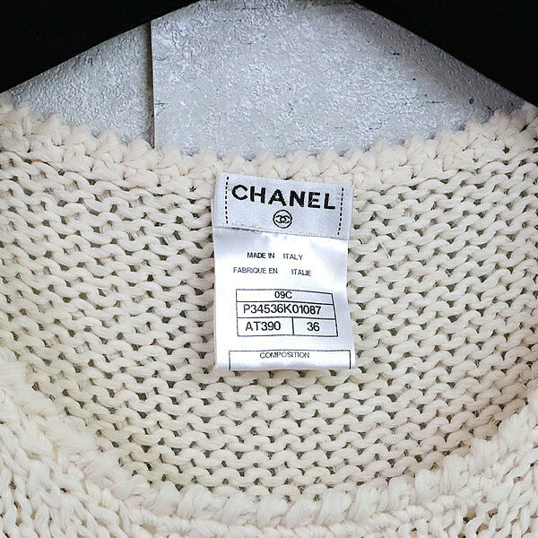 CHANEL White Silk Knit Sweater Size 38
