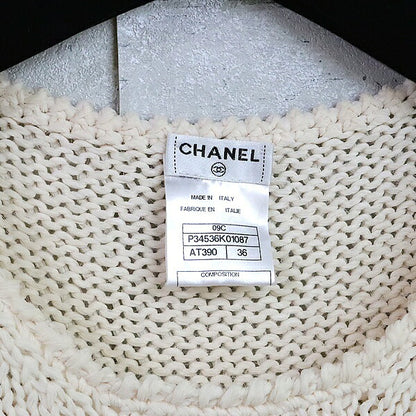 CHANEL White Silk Knit Sweater Size 38