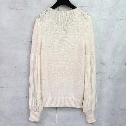 CHANEL White Silk Knit Sweater Size 38