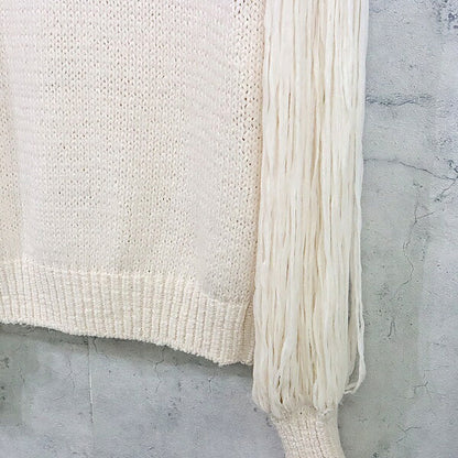 CHANEL White Silk Knit Sweater Size 38