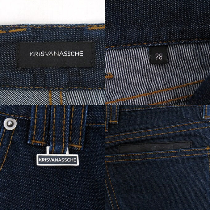 KRIS VAN ASSCHE Leather Patch Denim Pants Blue Size 28