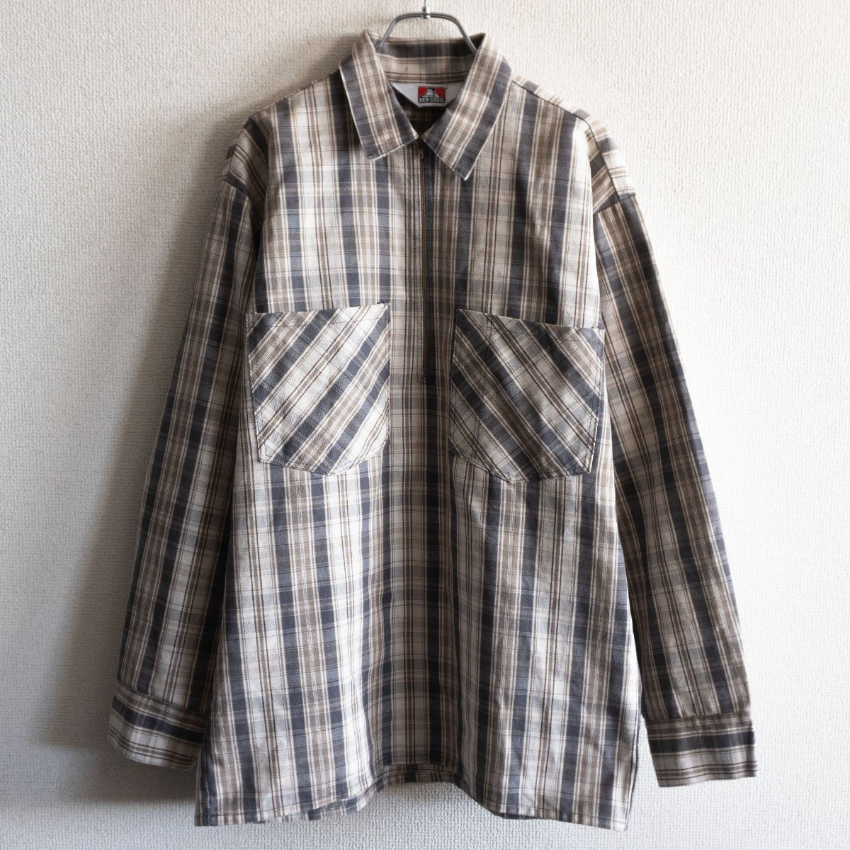Ben Davis Checked Half-Zip Shirt Size M