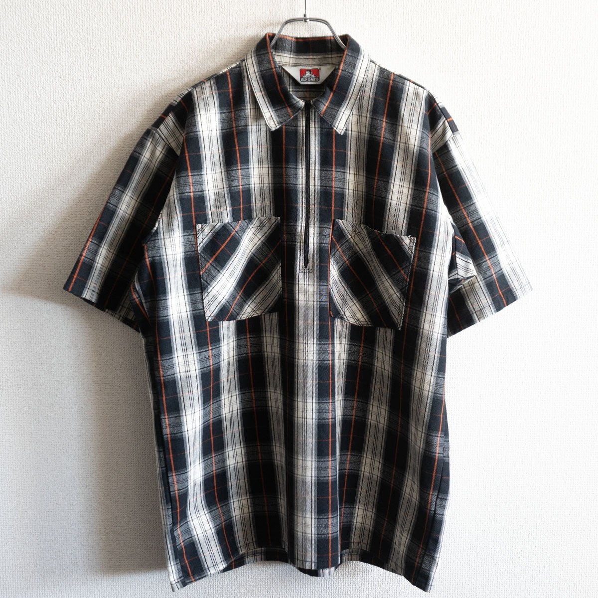 Ben Davis Half-zip Short-sleeved Plaid Shirt Size M