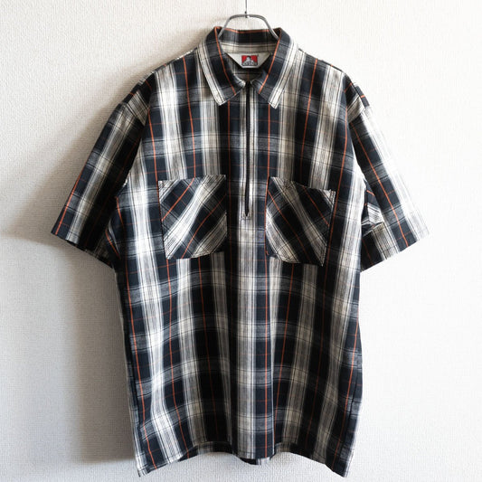 Ben Davis Half-zip Short-sleeved Plaid Shirt Size M