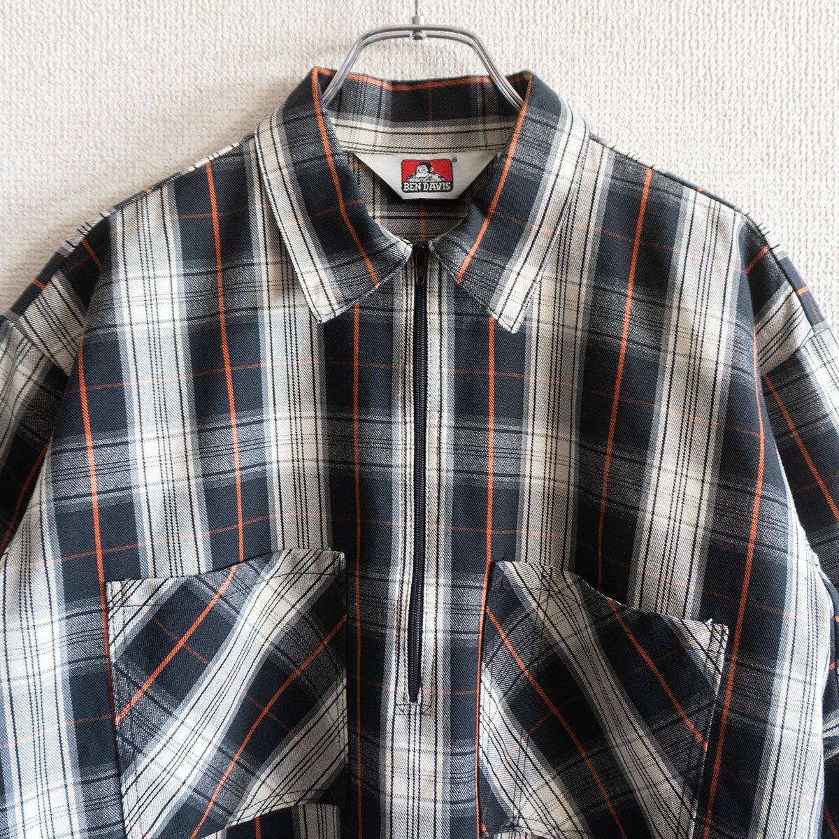 Ben Davis Half-zip Short-sleeved Plaid Shirt Size M