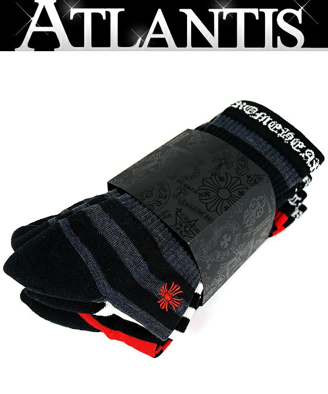 CHROME HEARTS Red White Black Striped Socks Set Size S