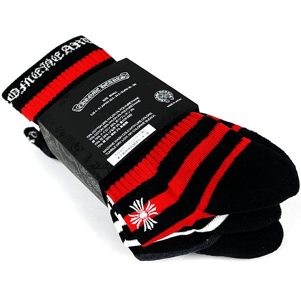 CHROME HEARTS Red White Black Striped Socks Set Size S