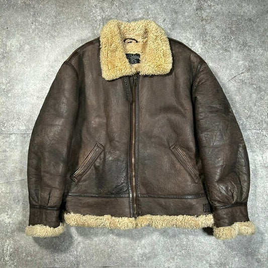 AVIATION B- 80s 90s B-3 Mouton Leather Flight Jacket Size L