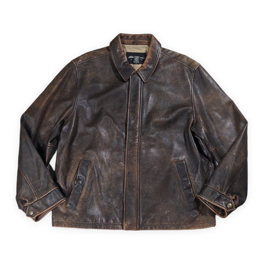 EDDIE BAUER Vintage Collared Leather Dark Brown Jacket Size L