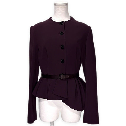 Christian Dior No-Collar Frill Belted Jacket Purple Size 42