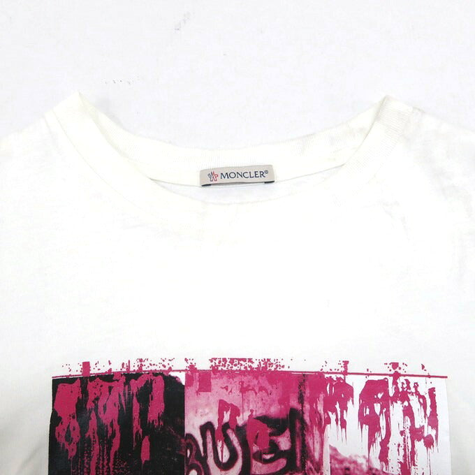 MONCLER White Graphic Print Crewneck Sleeve T-Shirt Size S