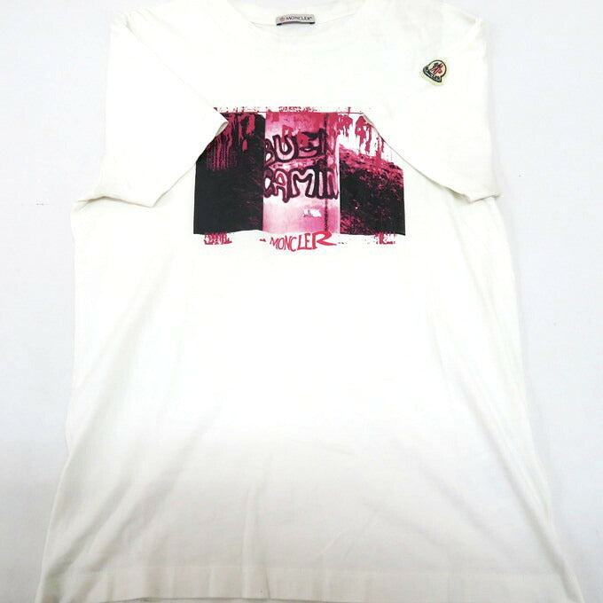 MONCLER White Graphic Print Crewneck Sleeve T-Shirt Size S