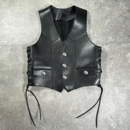 HAND CRAFT LEATHER CALF Woven Leather Vest Black Size 3L