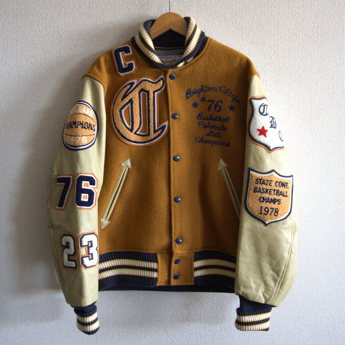 Whitesville Embellished leather varsity jacket Size 38