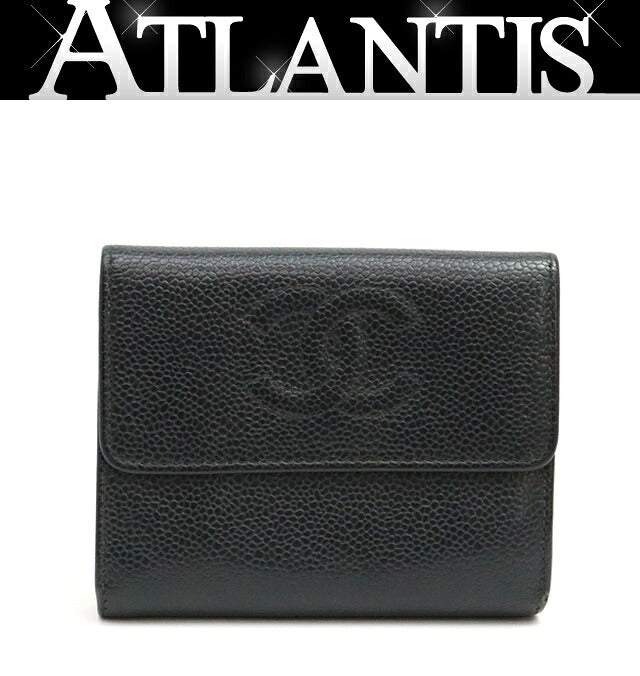 CHANEL Black Caviar Skin Coco Bi-fold Wallet Size ONE SIZE