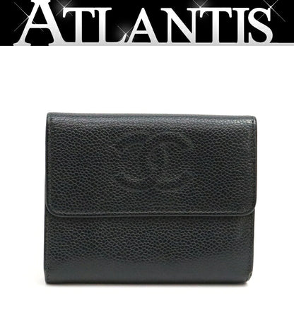 CHANEL Black Caviar Skin Coco Bi-fold Wallet Size ONE SIZE