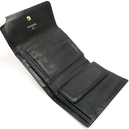 CHANEL Black Caviar Skin Coco Bi-fold Wallet Size ONE SIZE