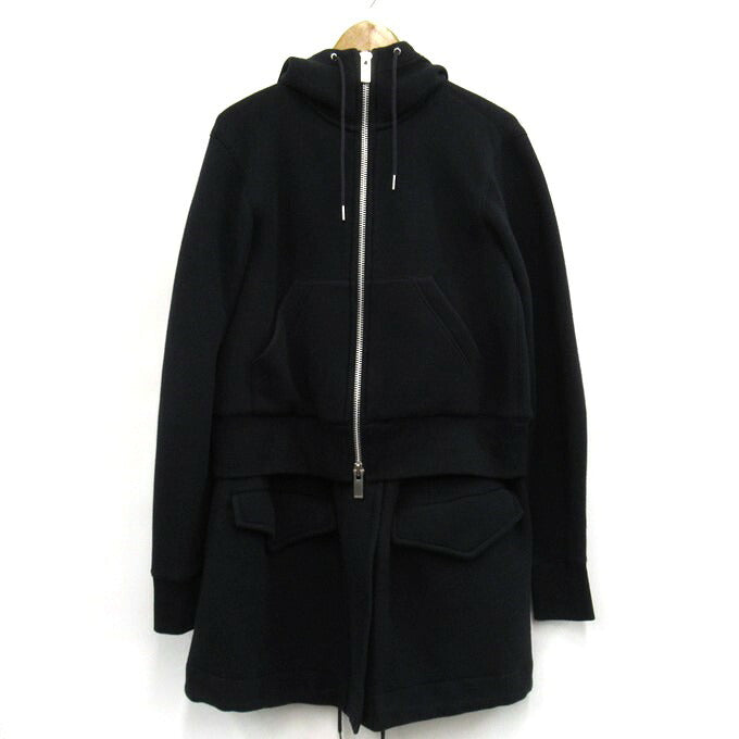 sacai Black Asymmetric Paneled Zip Hoodie