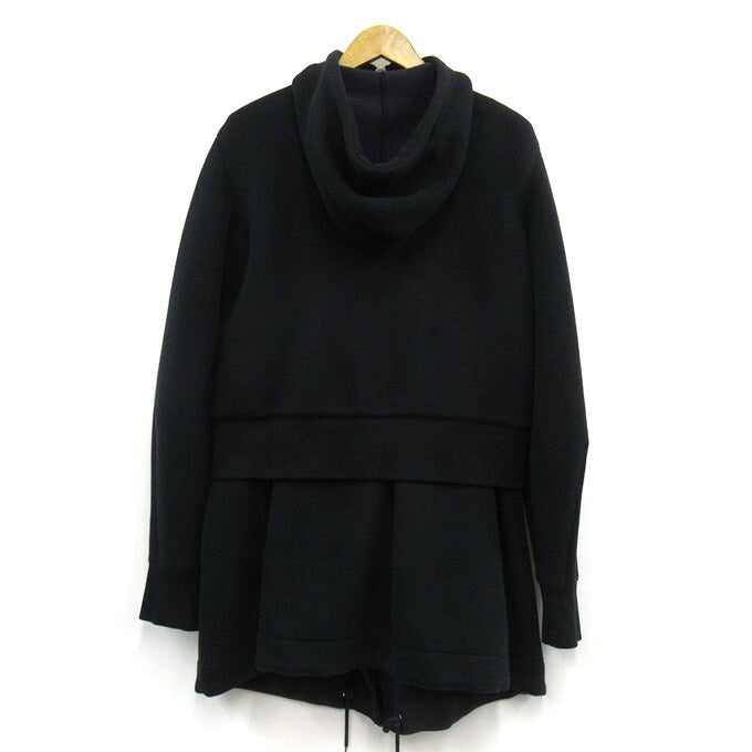 sacai Black Asymmetric Paneled Zip Hoodie