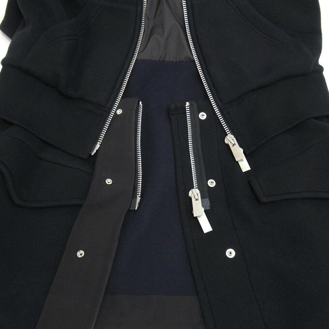 sacai Black Asymmetric Paneled Zip Hoodie