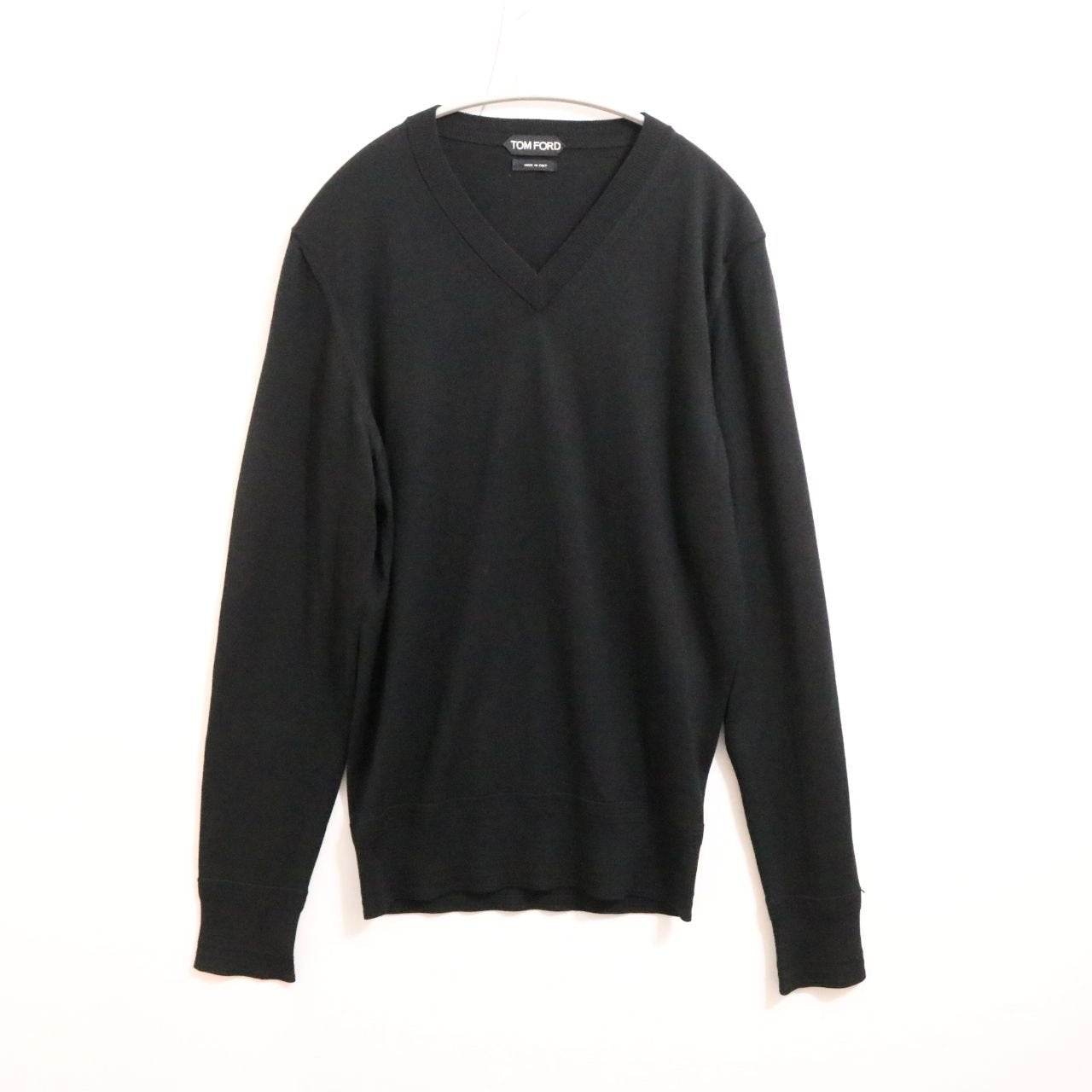 TOM FORD Wool High-Gauge V-Neck Knit Sweater Black Size 44