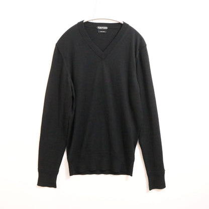 TOM FORD Wool High-Gauge V-Neck Knit Sweater Black Size 44