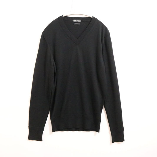TOM FORD Wool High-Gauge V-Neck Knit Sweater Black Size 44